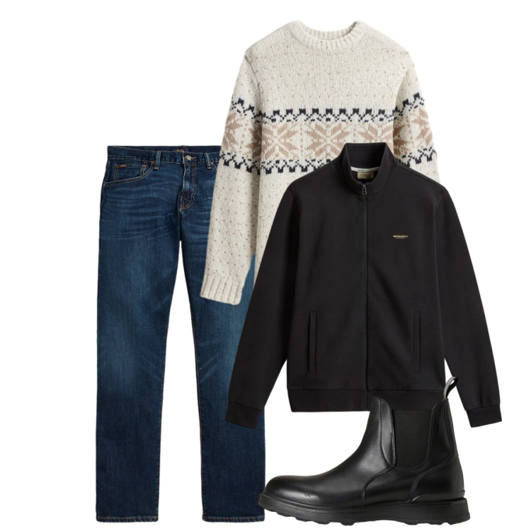 Outfit uomo - Novembre. Stile Casual per Tutti i giorni. Abbinamento con jeans dritti, stivali e stivaletti, felpe, maglieria.