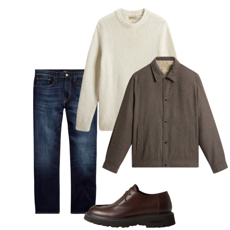 Outfit uomo - Novembre. Stile Casual per Tutti i giorni. Abbinamento con jeans dritti, scarpe stringate, maglieria, cappotti.