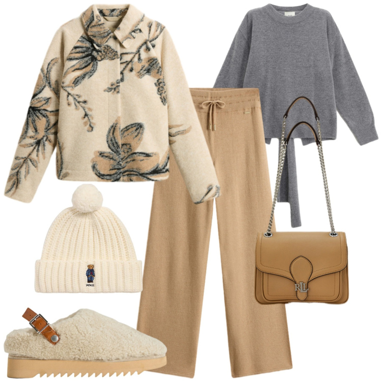 Outfit donna - Novembre. Stile Casual chic per Tutti i giorni. Abbinamento con maglieria, cappotti, sabot, pantaloni, borse a spalla, berretti.