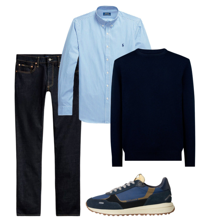 Outfit uomo - Autunno. Stile Casual per Tutti i giorni. Abbinamento con jeans, camicie, sneakers, maglieria.