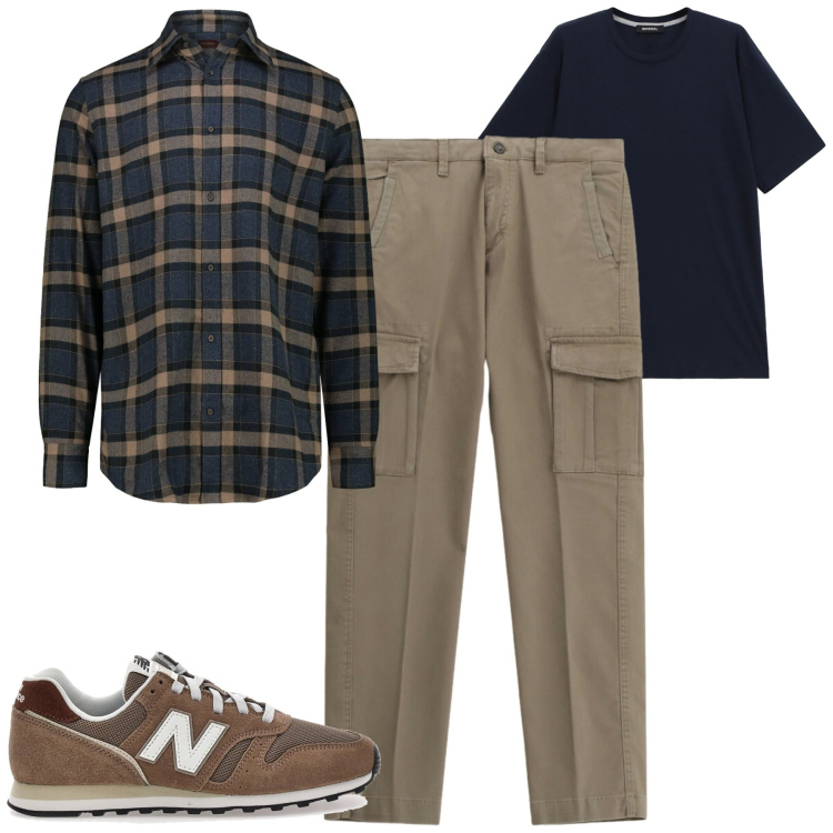 Outfit uomo - Total look #2284508. Stile Casual per Tutti i giorni. Abbinamento con t-shirt, pantaloni cargo, sneakers, camicie.