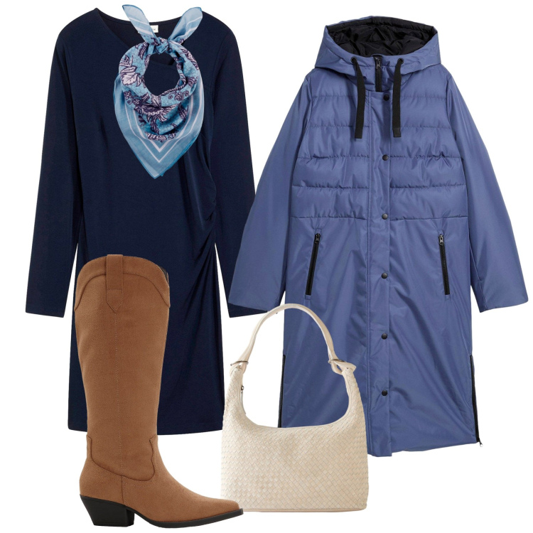 Outfit donna - bonprix - DAY TO NIGHT. Stile Chic per Tutti i giorni. Abbinamento con piumini, vestiti, foulard, shopping bag, stivali.