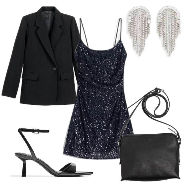 Outfit mujer - Elegante. Estilo Chic para Noche/Fiesta elegante. Combinación con vestidos cortos, bolsos saco, blazers, sandalias de tacón, pendientes.