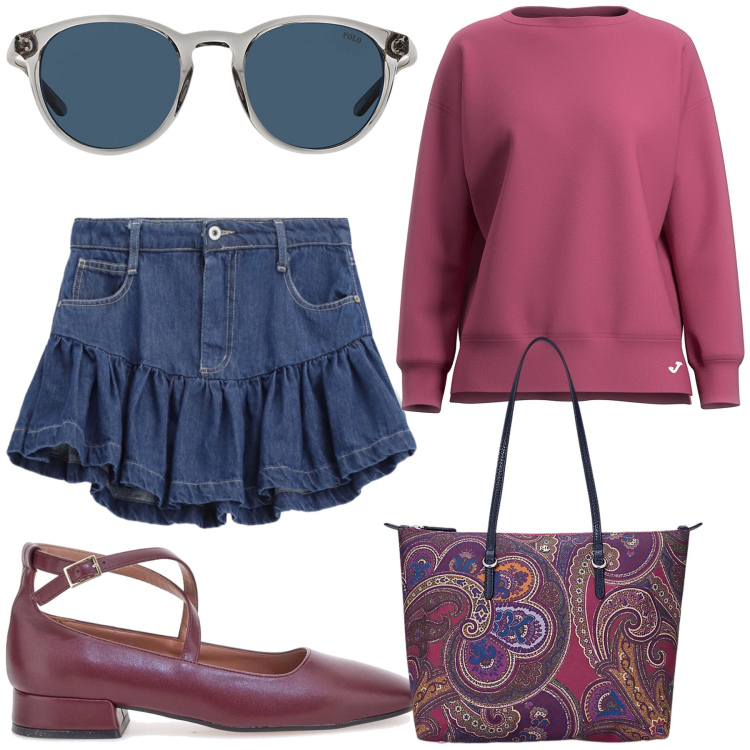 Outfit donna - Giornata preppy. Stile Preppy per Tutti i giorni. Abbinamento con minigonne, occhiali da sole, borse tote, ballerine, felpe.