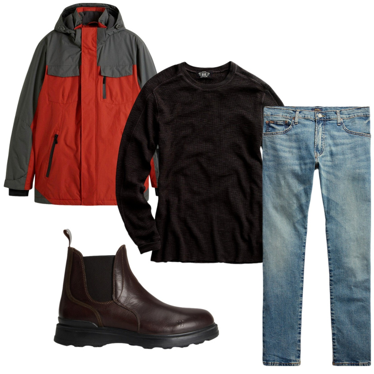 Outfit uomo - Total look #2284609. Stile Urban per Tutti i giorni. Abbinamento con giacche, maglieria, jeans, stivali e stivaletti.