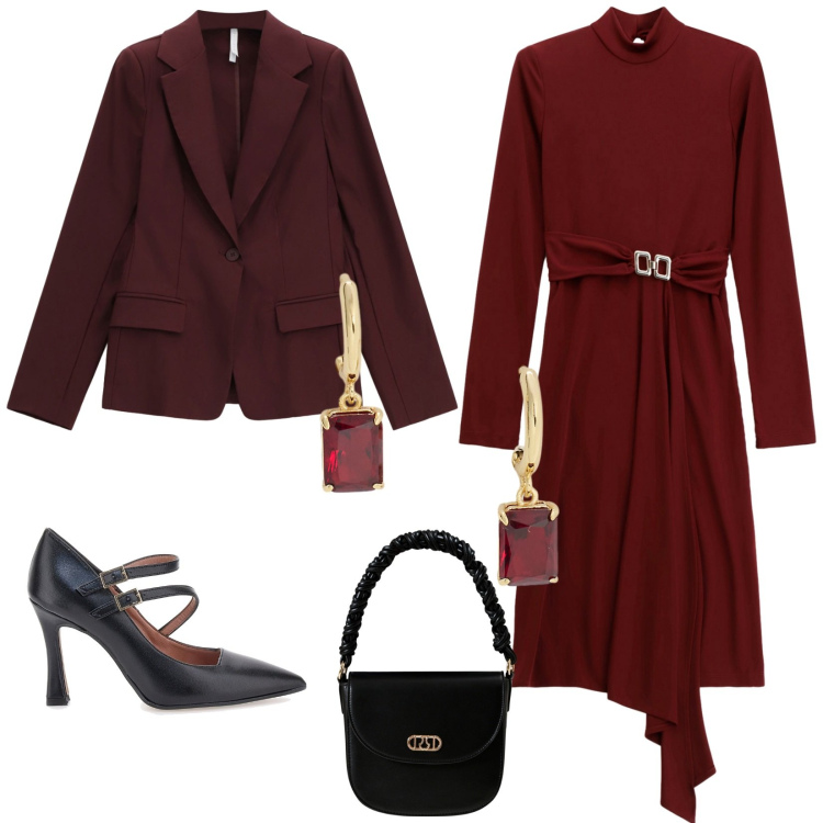 Outfit donna - Total look #2284612. Stile Bon Ton per Cerimonia. Abbinamento con borse a mano, blazer, vestiti midi/longuette, orecchini, décolleté.