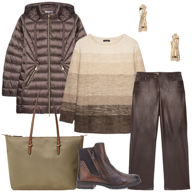 Outfit donna - Total look #2284613. Stile Minimal per Tutti i giorni. Abbinamento con orecchini, borse tote, maglieria, piumini, stivaletti chelsea, pantaloni.