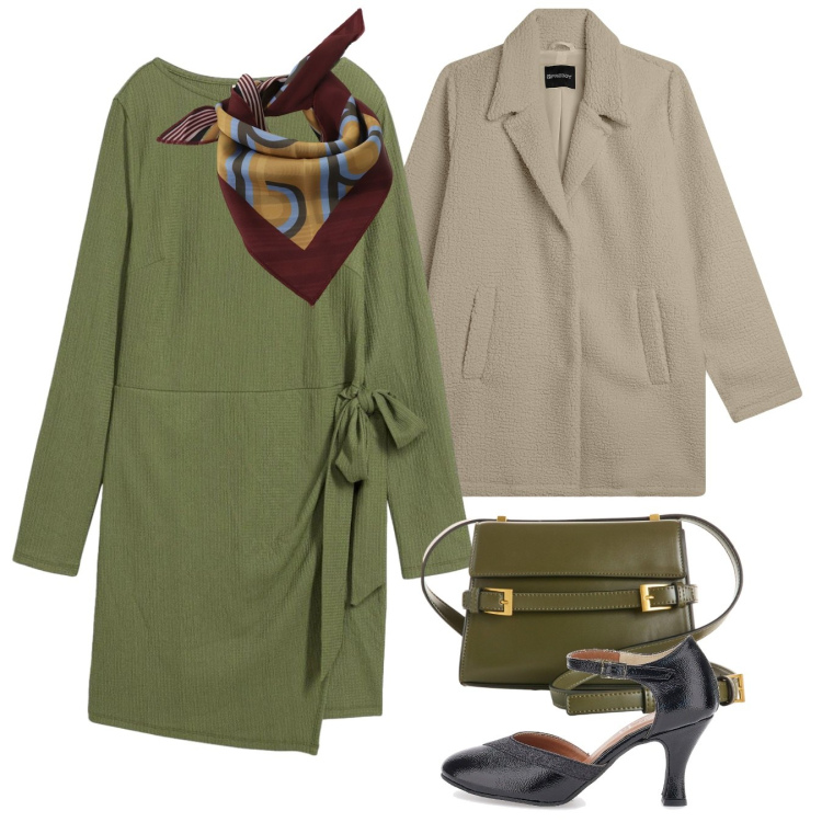 Outfit donna - Domenica a pranzo. Stile Chic per Tutti i giorni. Abbinamento con borse a tracolla, vestiti, cappotti, foulard, décolleté.