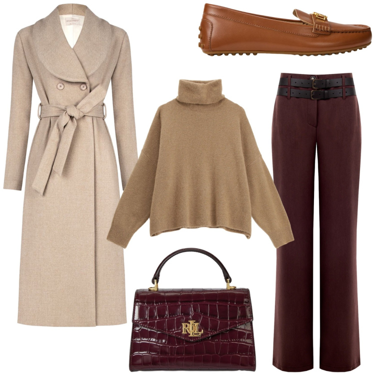 Outfit donna - Quiet luxury. Stile Chic per Tutti i giorni. Abbinamento con pantaloni, cappotti, maglieria, mocassini, borse a mano.