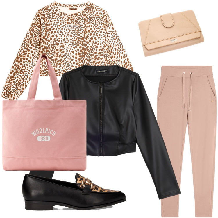 Outfit donna - Dettagli animalier. Stile Glamour per Ufficio. Abbinamento con giacche, pantaloni, felpe, borse tote, portafogli, mocassini.