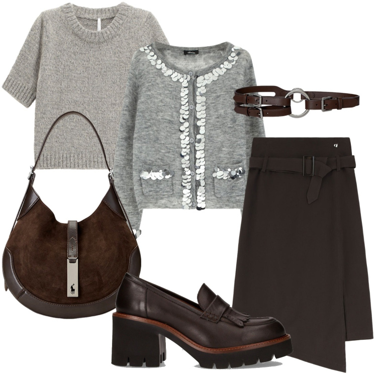 Outfit donna - Twinset. Stile Glamour per Ufficio. Abbinamento con maglieria, cardigans, gonne longuette, borse a spalla, cinture, décolleté.