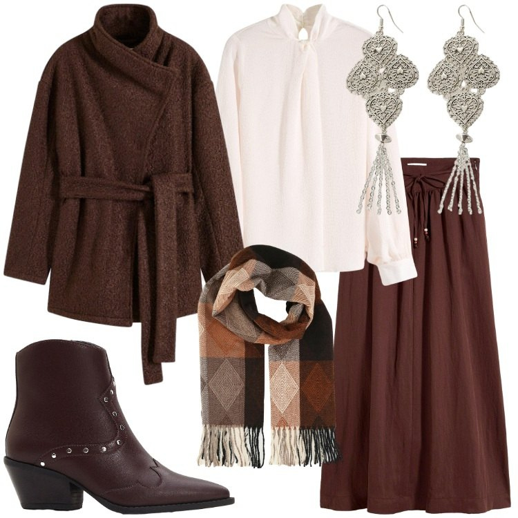 Outfit donna - A novembre con gli stivaletti @susystyle. Stile Boho per Serata fuori. Abbinamento con stivaletti texani, blazer, gonne lunghe, bluse, sciarpe, orecchini.