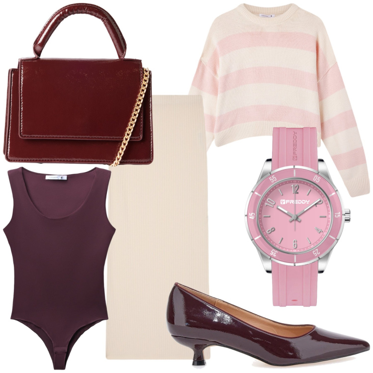 Outfit donna - L ora del bon ton. Stile Bon Ton per Tutti i giorni. Abbinamento con gonne lunghe, maglieria, body, borse a tracolla, orologi, décolleté.