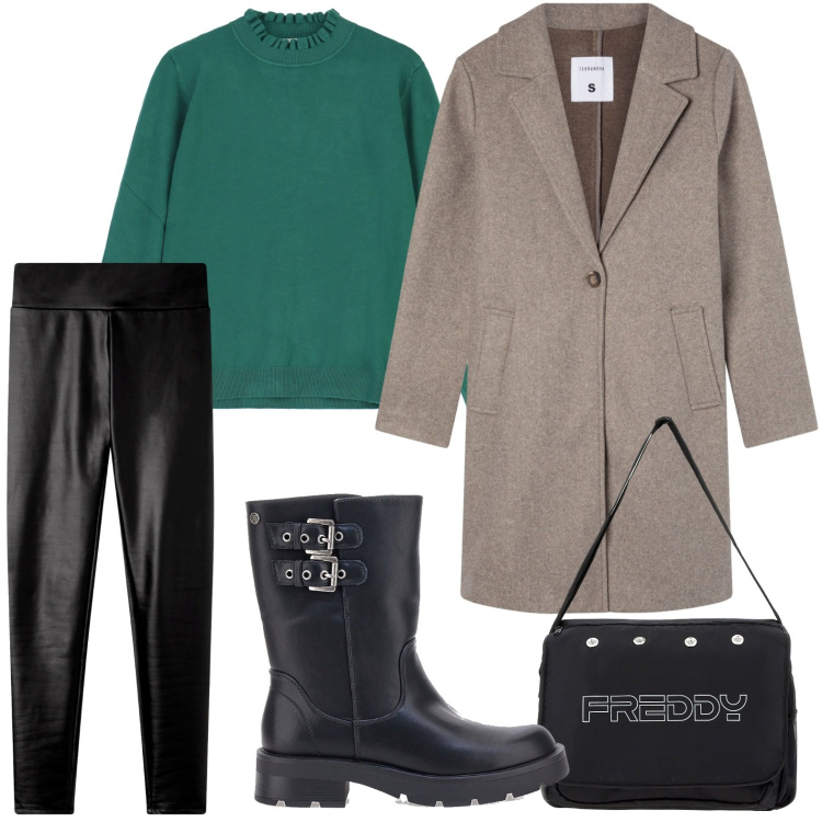 Outfit donna - Stivali e leggins. Stile Basic per Tutti i giorni. Abbinamento con cappotti, leggings, borse messenger, maglieria, stivaletti.