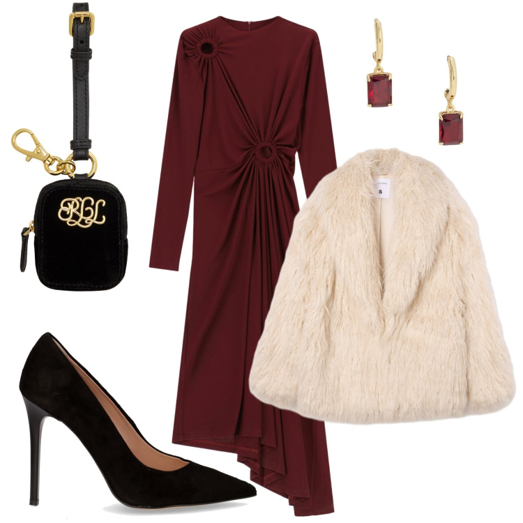 Outfit donna - Momenti chic. Stile Chic per Serata fuori. Abbinamento con ecopellicce, vestiti lunghi, pochette, orecchini, décolleté.