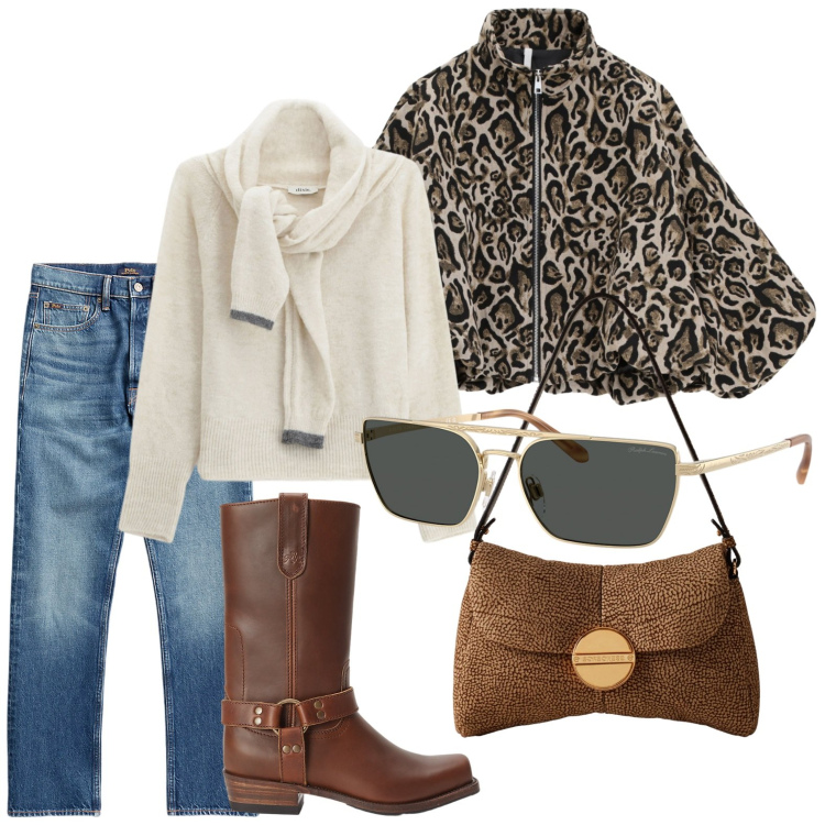 Outfit donna - Stile wild. Stile Casual per Tutti i giorni. Abbinamento con bomber, borse a tracolla, maglieria, jeans dritti, stivaletti, occhiali da sole.