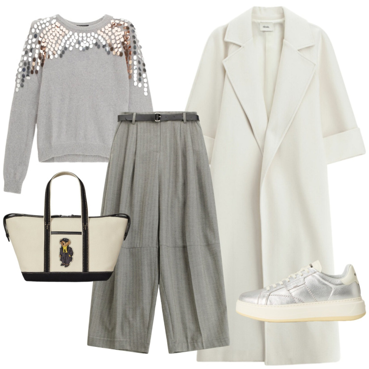 Outfit donna - Classico moderno. Stile Casual per Tutti i giorni. Abbinamento con pantaloni, pullovers, cappotti, sneakers, borse tote.