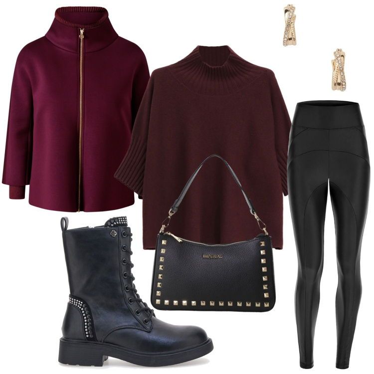 Outfit donna - Gli anfibi cult. Stile Minimal per Tutti i giorni. Abbinamento con cappe, maglieria, pochette, pantaloni skinny, orecchini, anfibi.