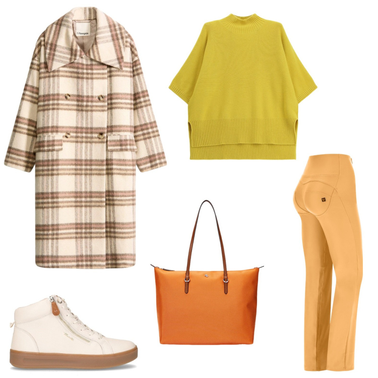 Outfit donna - Total look #2284721. Stile Sporty chic per Tutti i giorni. Abbinamento con cappotti, maglieria, pantaloni, borse tote, sneakers.