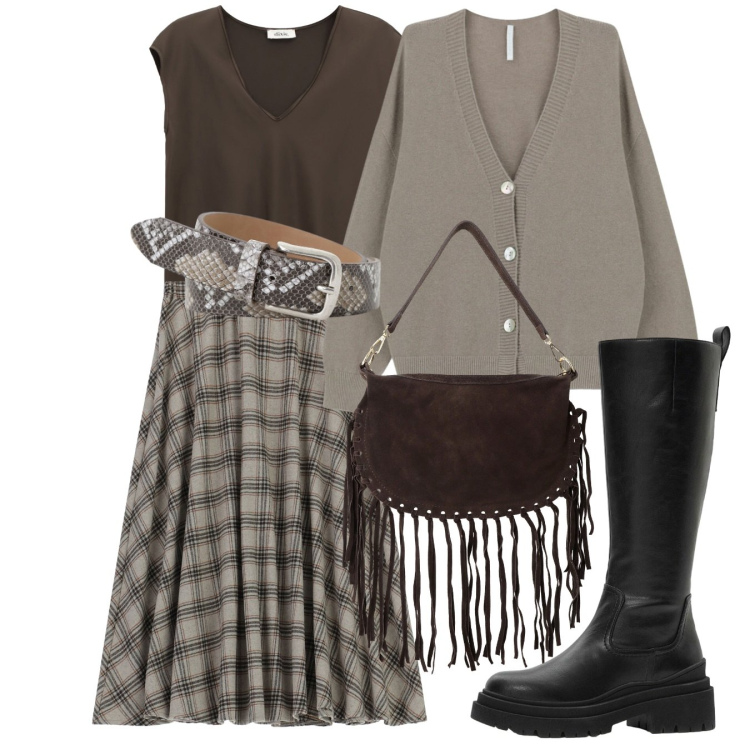 Outfit donna - Testa di moro e plissè. Stile Chic per Serata fuori. Abbinamento con stivali, gonne longuette, cardigans, top, borse a tracolla, cinture.