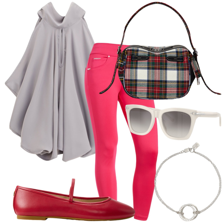 Outfit donna - In leggings ma wow. Stile Trendy per Tutti i giorni. Abbinamento con jeggings, top, braccialetti, ballerine, borse a mano, occhiali da sole.