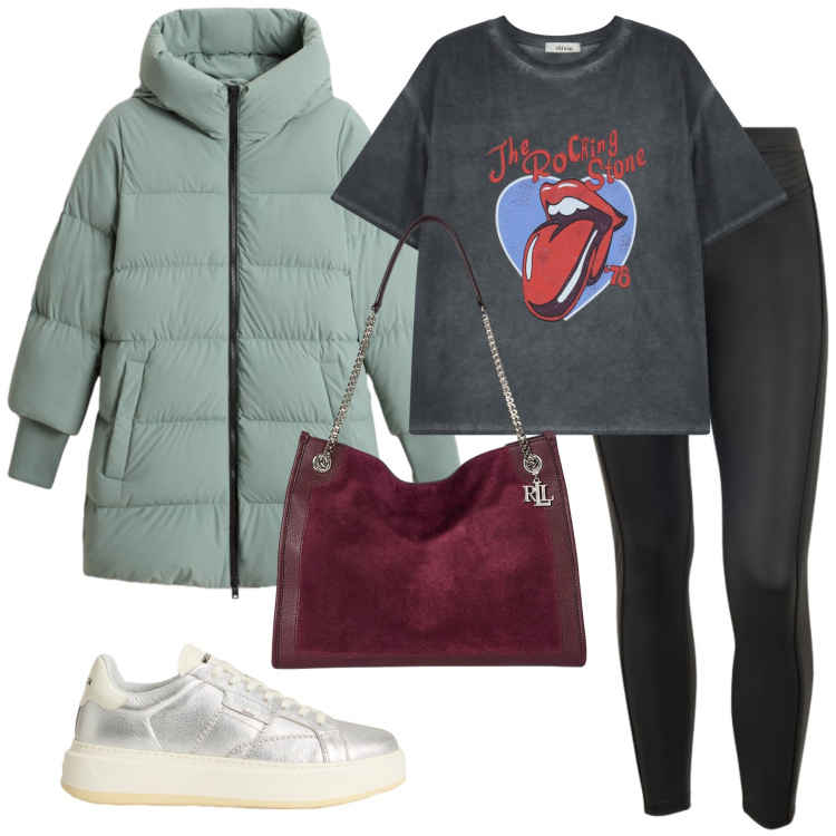 Outfit donna - Total look #2284741. Stile Casual chic per Tutti i giorni. Abbinamento con pantaloni skinny, t-shirt, borse tote, sneakers, piumini.