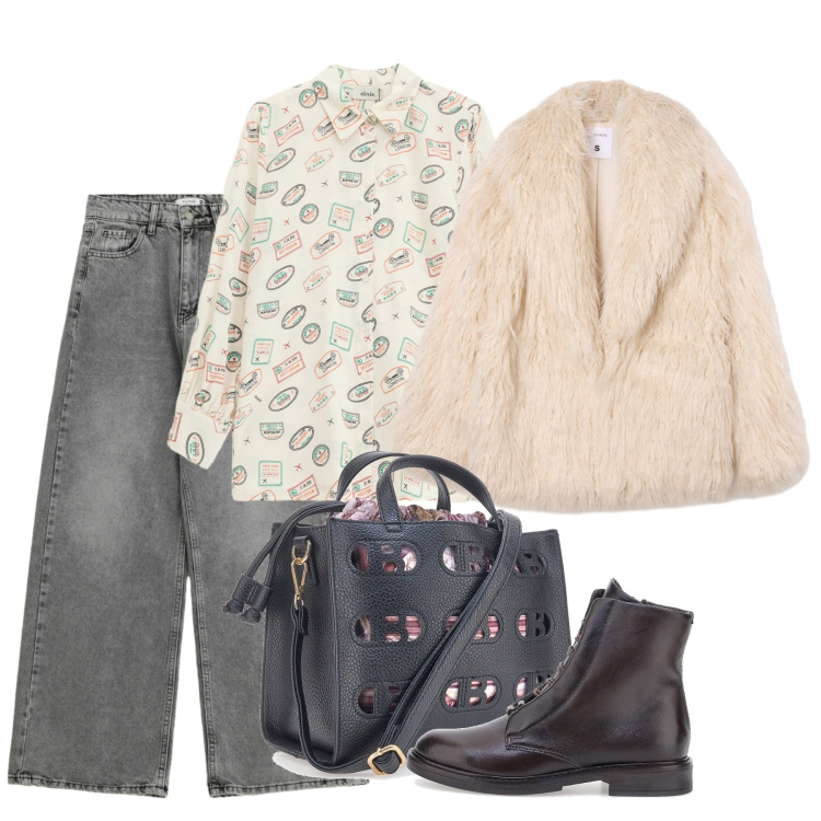 Outfit donna - Novembre. Stile Bon Ton per Ufficio. Abbinamento con jeans, ecopellicce, camicie, anfibi, borse a mano.