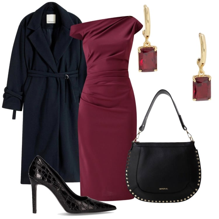 Outfit donna - Cerimonia di novembre. Stile Bon Ton per Cerimonia. Abbinamento con cappotti, vestiti a tubino, borse a spalla, orecchini, décolleté.