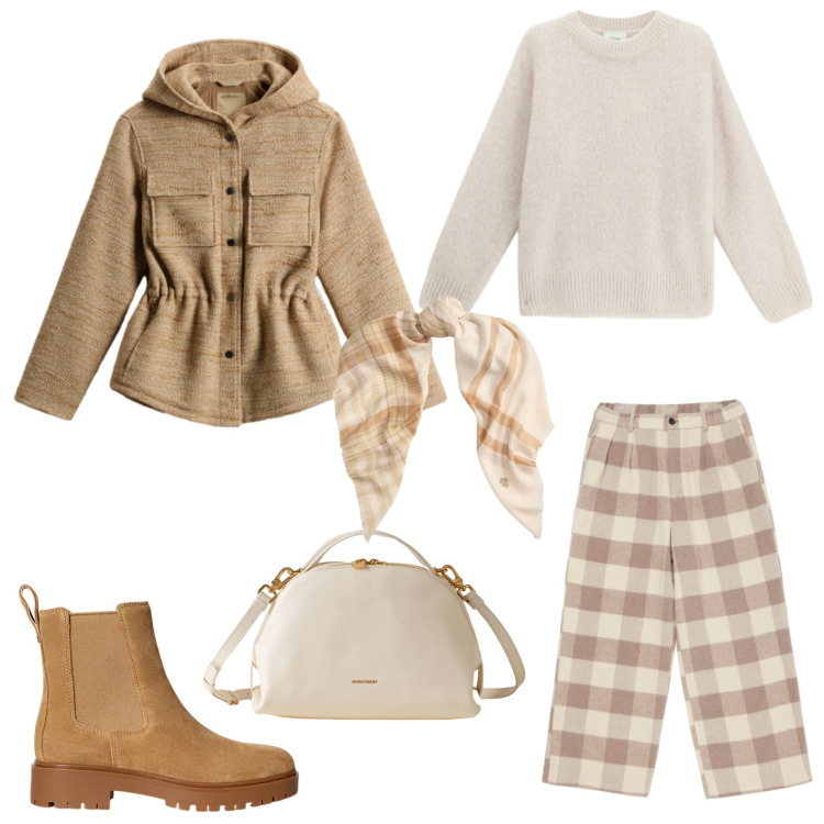 Outfit donna - Total look #2284786. Stile Bon Ton per Scuola/Università. Abbinamento con borse a mano, maglieria, sciarpe, stivaletti chelsea, blazer, pantaloni.