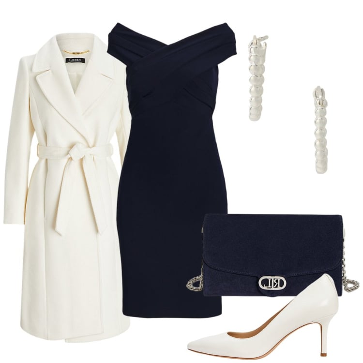 Outfit donna - Elegante con la scarpa bianca. Stile Bon Ton per Cerimonia. Abbinamento con orecchini, vestiti, cappotti, décolleté, borse a tracolla.
