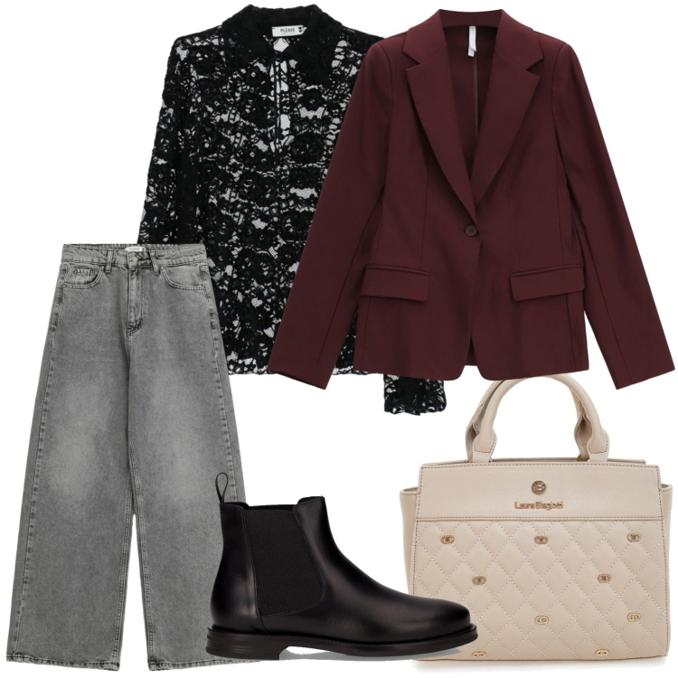 Outfit donna - Abbinamenti creativi. Stile Glamour per Tutti i giorni. Abbinamento con camicie, jeans, blazer, borse a mano, stivaletti chelsea.