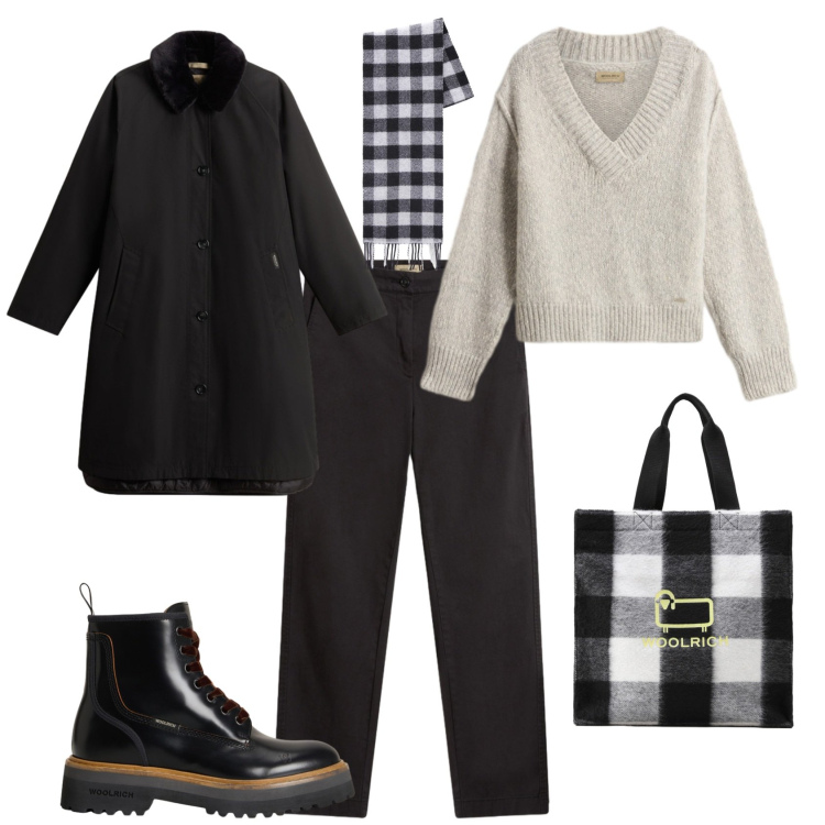 Outfit donna - Trendy con Worlich. Stile Trendy per Tutti i giorni. Abbinamento con anfibi, maglieria, borse tote, cappotti, pantaloni, sciarpe.