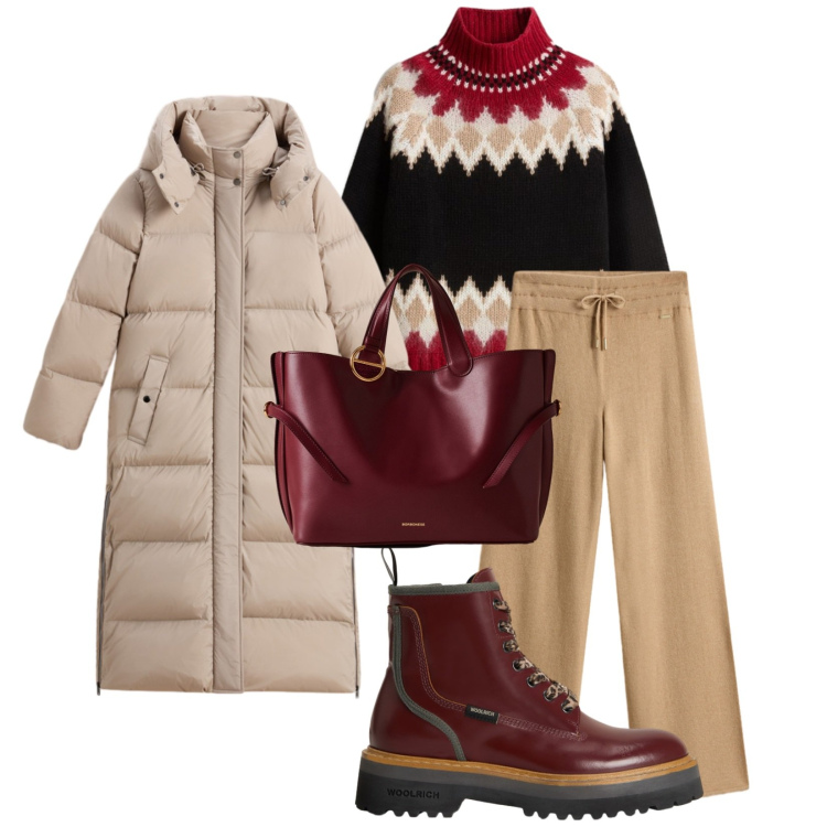 Outfit donna - Total look #2284845. Stile Casual chic per Tutti i giorni. Abbinamento con shopping bag, maglieria, anfibi, pantaloni, parka.