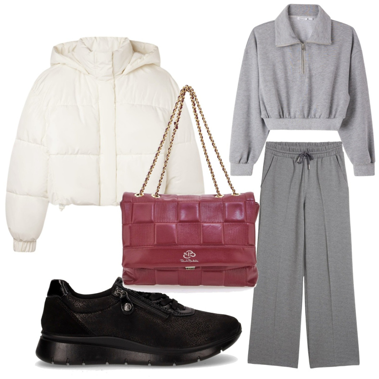 Outfit donna - Il giaccone must have. Stile Minimal per Tutti i giorni. Abbinamento con pantaloni, bomber, felpe, borse a tracolla, sneakers.