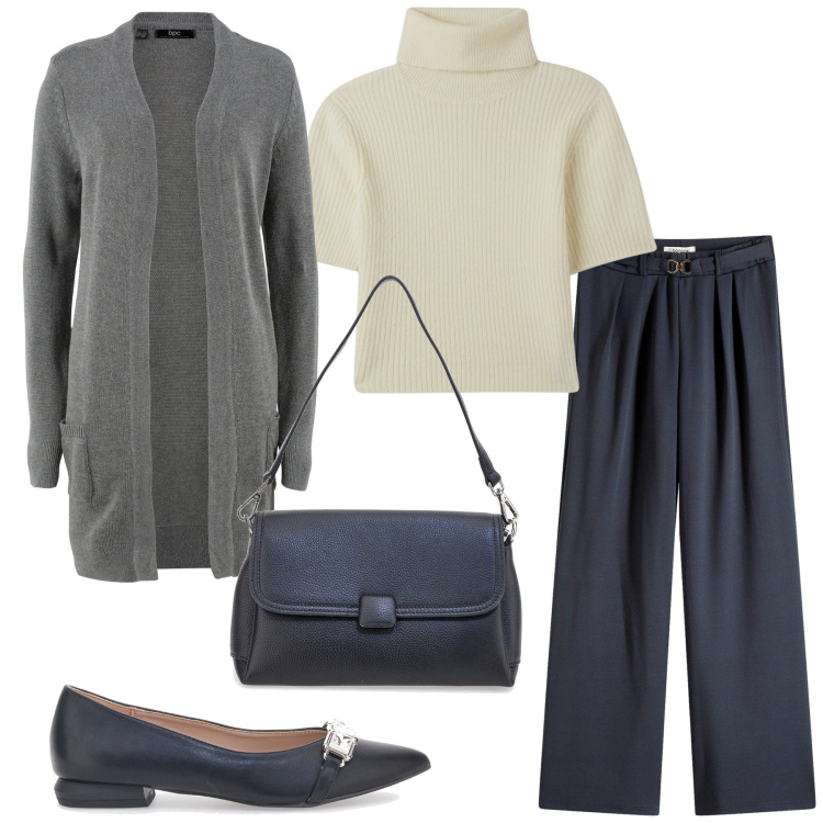 Outfit donna - Total look #2284860. Stile Romantica per Ufficio. Abbinamento con cardigans, pantaloni, maglieria, ballerine, borse a spalla.