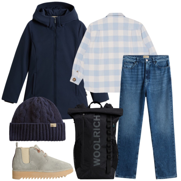 Outfit donna - Total look #2284866. Stile Sporty chic per Tutti i giorni. Abbinamento con jeans, camicie, stivaletti, parka, berretti, zaini.