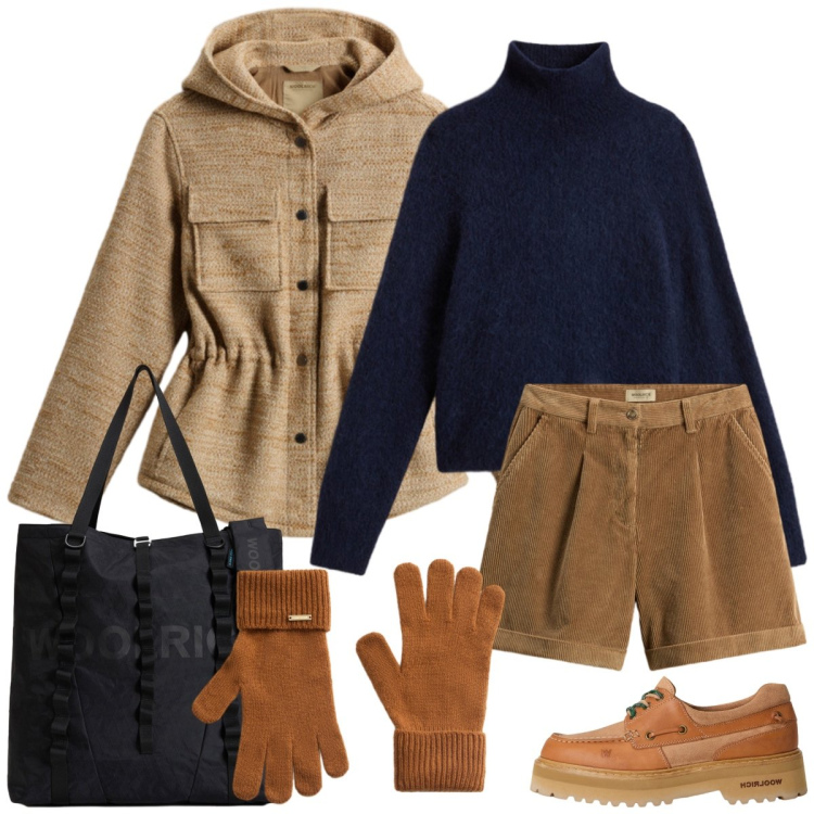 Outfit donna - Total look #2284874. Stile Casual per Tutti i giorni. Abbinamento con guanti, maglieria, blazer, borse tote, mocassini, pantaloni corti.