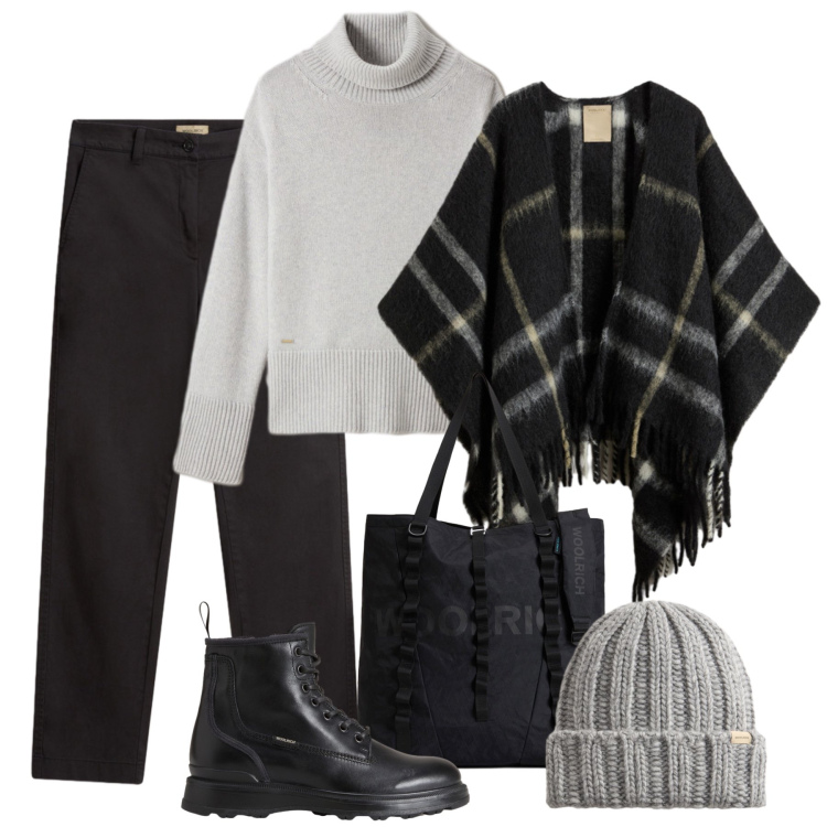 Outfit donna - Woolrich urbano. Stile Urban per Tutti i giorni. Abbinamento con pantaloni, anfibi, berretti, borse tote, cappe, maglieria.