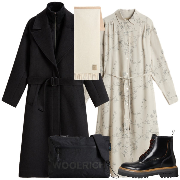 Outfit donna - Total look #2284879. Stile Casual chic per Tutti i giorni. Abbinamento con vestiti lunghi, sciarpe, anfibi, cappotti, borse a tracolla.
