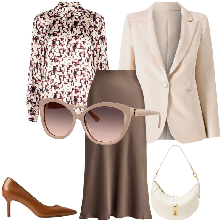 Outfit donna - Total look #2284881. Stile Bon Ton per Cerimonia. Abbinamento con blazer, camicie, gonne, décolleté, borse a spalla, occhiali da sole.
