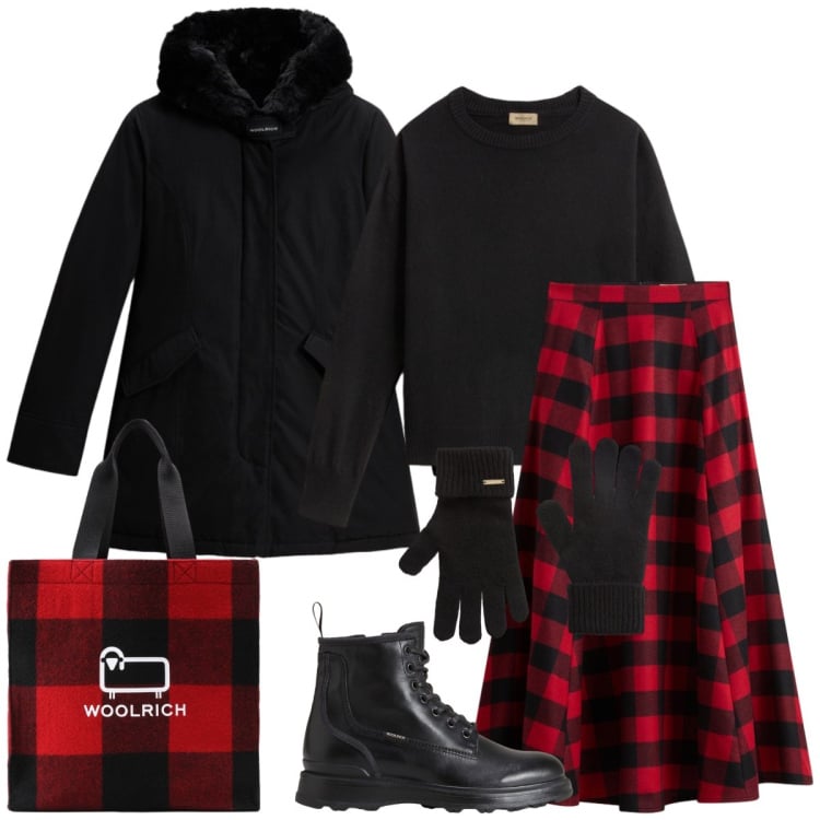 Outfit donna - Total look #2284892. Stile Casual per Tutti i giorni. Abbinamento con maglieria, parka, anfibi, gonne lunghe, borse tote, guanti.