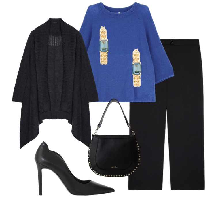 Outfit donna - Total look #2284893. Stile Casual chic per Serata fuori. Abbinamento con borse a spalla, maglieria, décolleté, orecchini, pantaloni, cardigans.