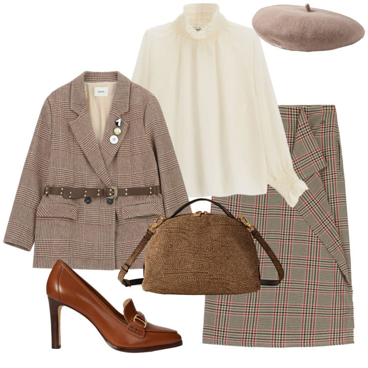 Outfit donna - Total look #2284902. Stile Vintage retrò per Cerimonia. Abbinamento con borse a mano, blazer, camicie, gonne longuette, décolleté, berretti.