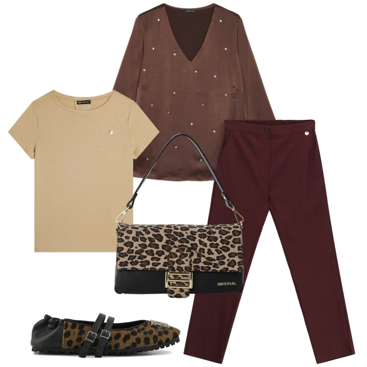 Outfit donna - Total look #2284910. Stile Chic per Tutti i giorni. Abbinamento con pantaloni, borse a spalla, t-shirt, bluse, ballerine.