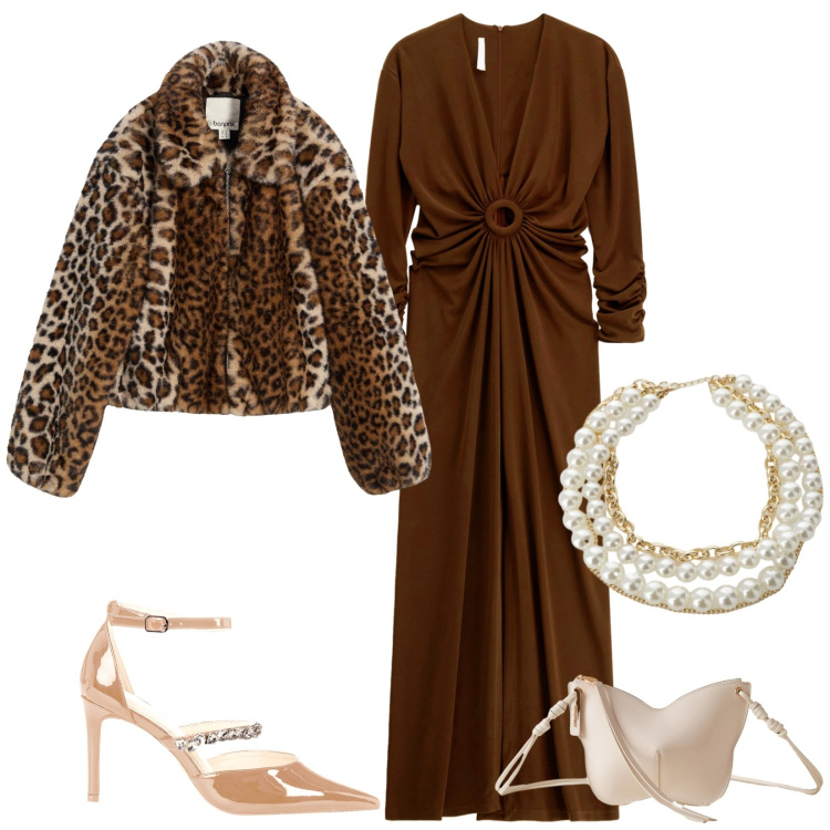 Outfit donna - Total look #2284915. Stile Sexy per Serata fuori. Abbinamento con ecopellicce, décolleté, vestiti lunghi, borse a tracolla, collane.