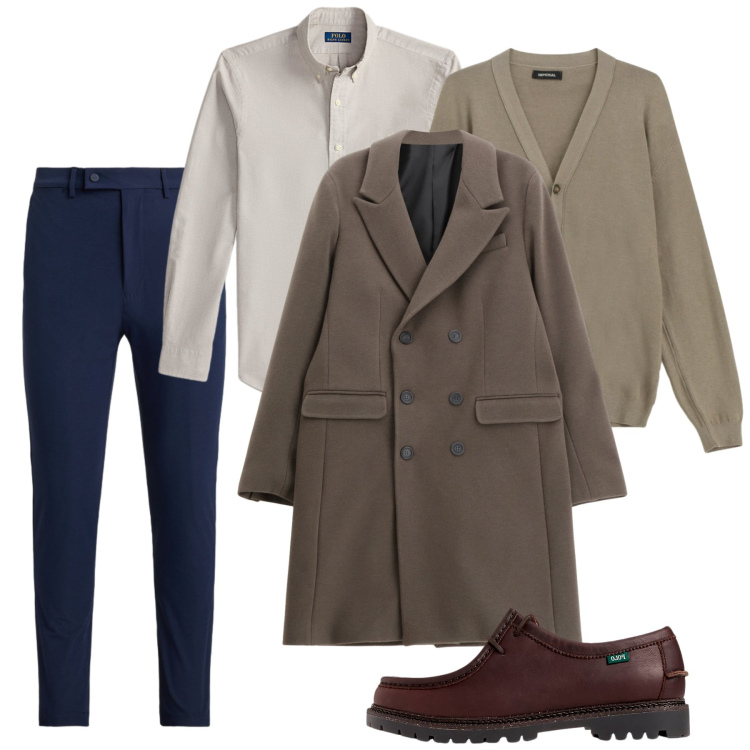 Outfit uomo - Novembre. Stile Casual per Tutti i giorni. Abbinamento con cappotti, cardigans, scarpe stringate, pantaloni, camicie.