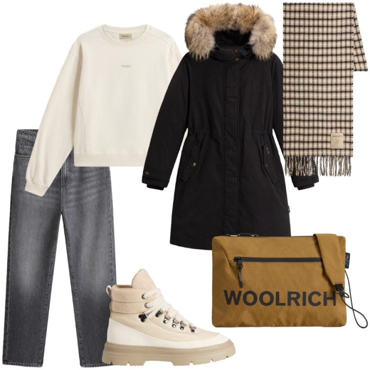 Outfit donna - Sciarpa calda e morbida. Stile Casual per Tutti i giorni. Abbinamento con jeans, borse a tracolla, sciarpe, felpe, anfibi, parka.