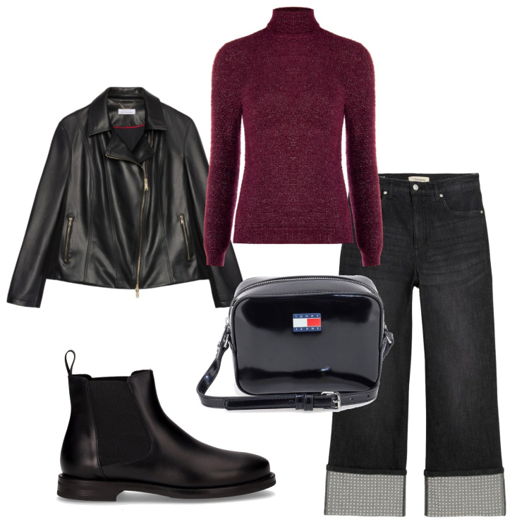 Outfit donna - Total look #2284957. Stile Casual per Tutti i giorni. Abbinamento con jeans dritti, pullovers, giacche, borse a tracolla, stivaletti chelsea.