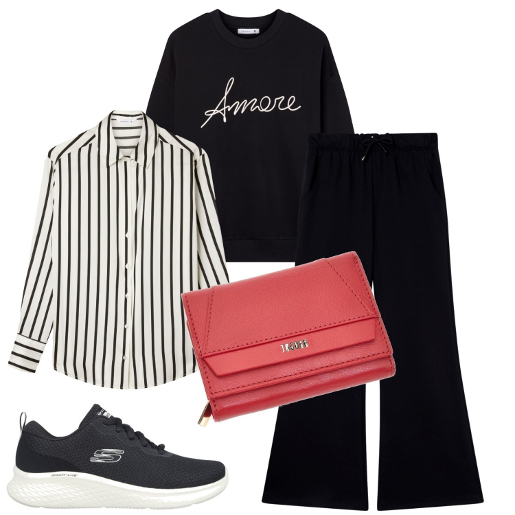 Outfit donna - Total look #2284968. Stile Casual per Tutti i giorni. Abbinamento con camicie, felpe, pantaloni, sneakers, portafogli.