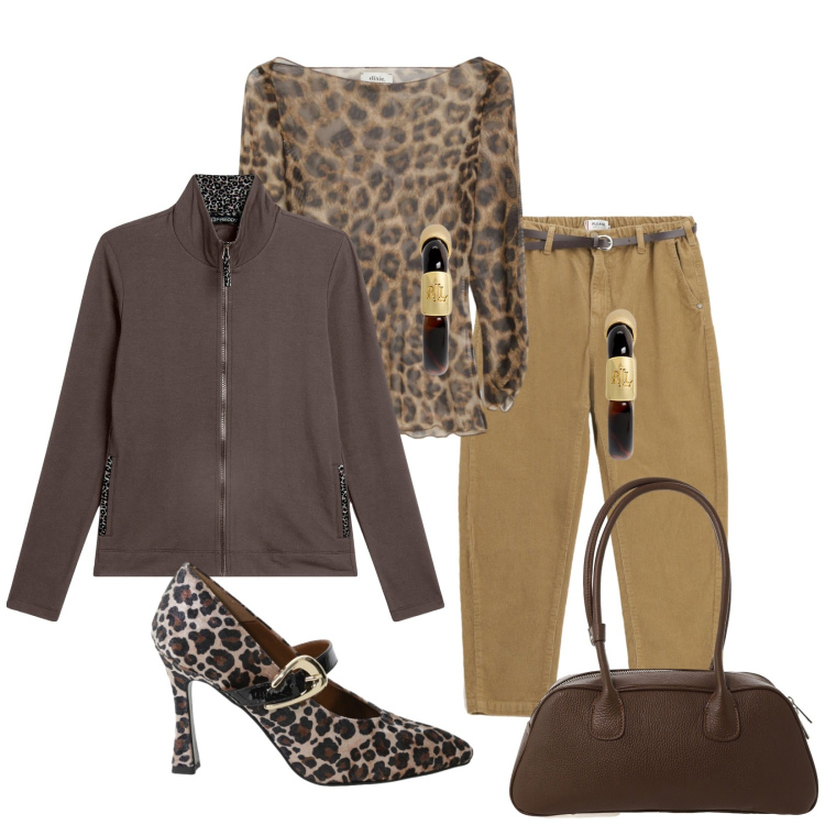 Outfit donna - Total look #2284971. Stile Chic per Serata fuori. Abbinamento con pantaloni chino, décolleté, top, borse a mano, felpe, orecchini.